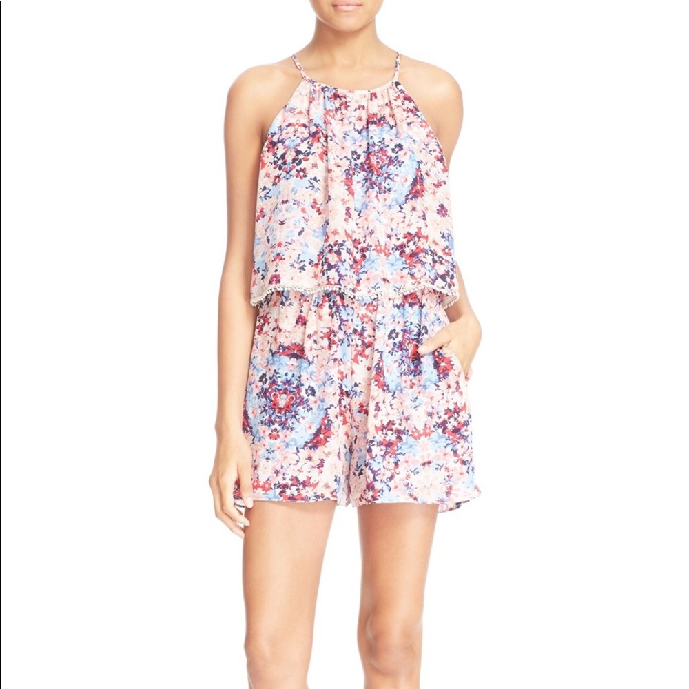 Parker Catamaran Floral Print Silk Romper XS